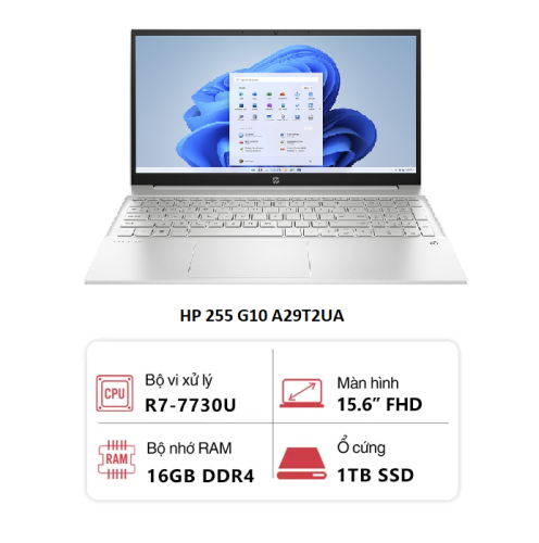 Laptop HP 255 G10 A29T2UA (R7 7730U/16GB RAM/1TB SSD/15.6 FHD/Win11Pro/Bạc)