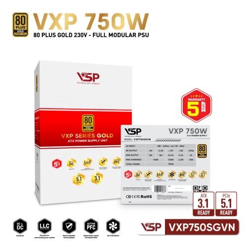 Bộ Nguồn Máy Tính VSP VXP750SGVN White (750W / 80 Plus Gold / Full Modular / ATX 3.1)